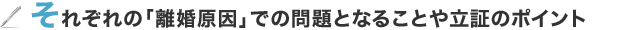 それぞれの「離婚原因」での問題となることや立証のポイント